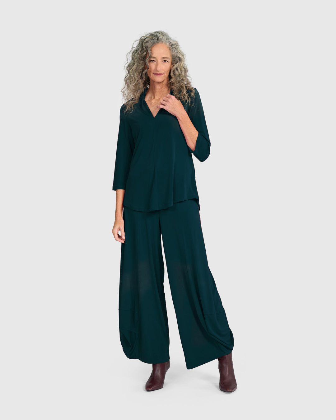 Essential Slinky V-neck Top, Teal