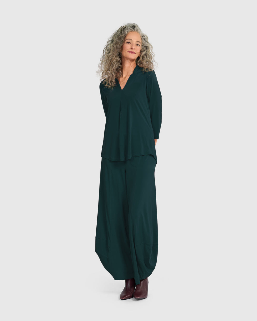 Essential Slinky V-neck Top, Teal