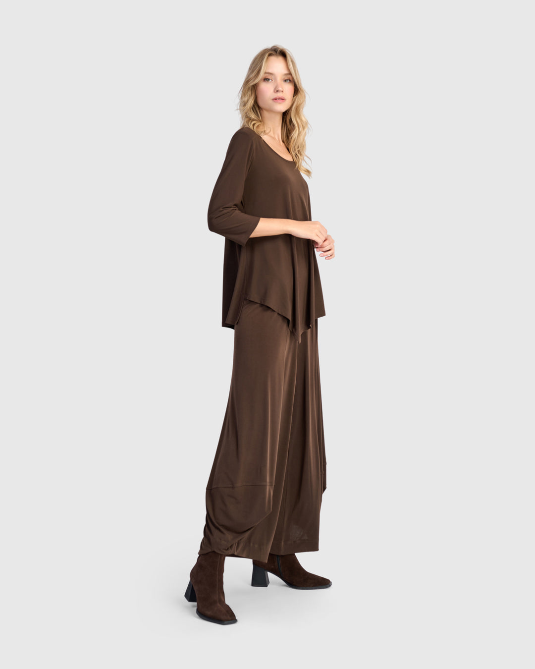 Essential Slinky Point Hem Top, Sepia