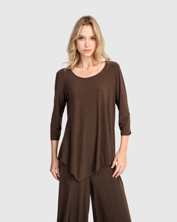 Essential Slinky Point Hem Top, Sepia