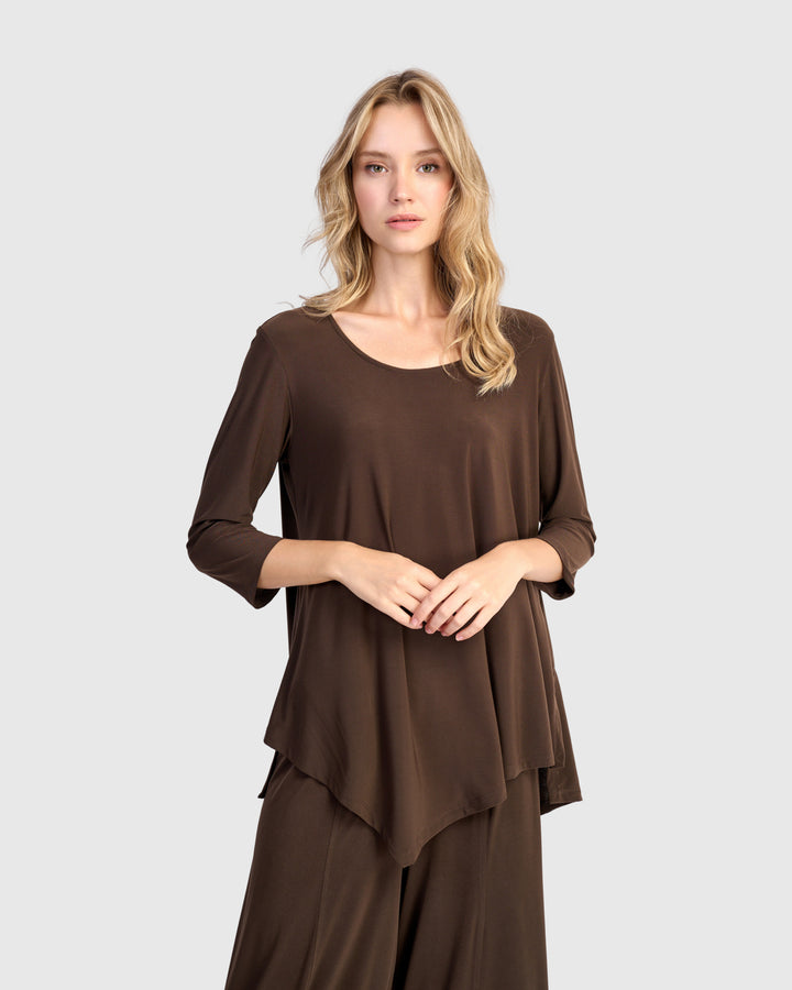 Essential Slinky Point Hem Top, Sepia