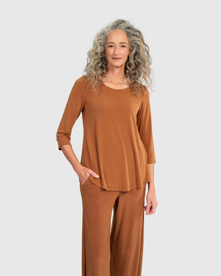 Essential Slinky Crew Top, Caramel