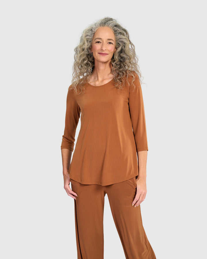Essential Slinky Crew Top, Caramel