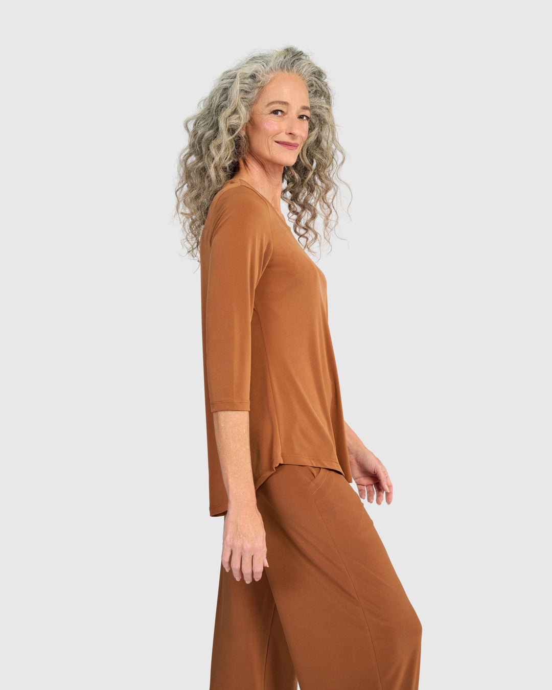 Essential Slinky Crew Top, Caramel