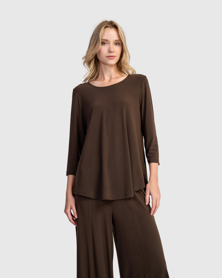 Essential Slinky Crew Top, Sepia