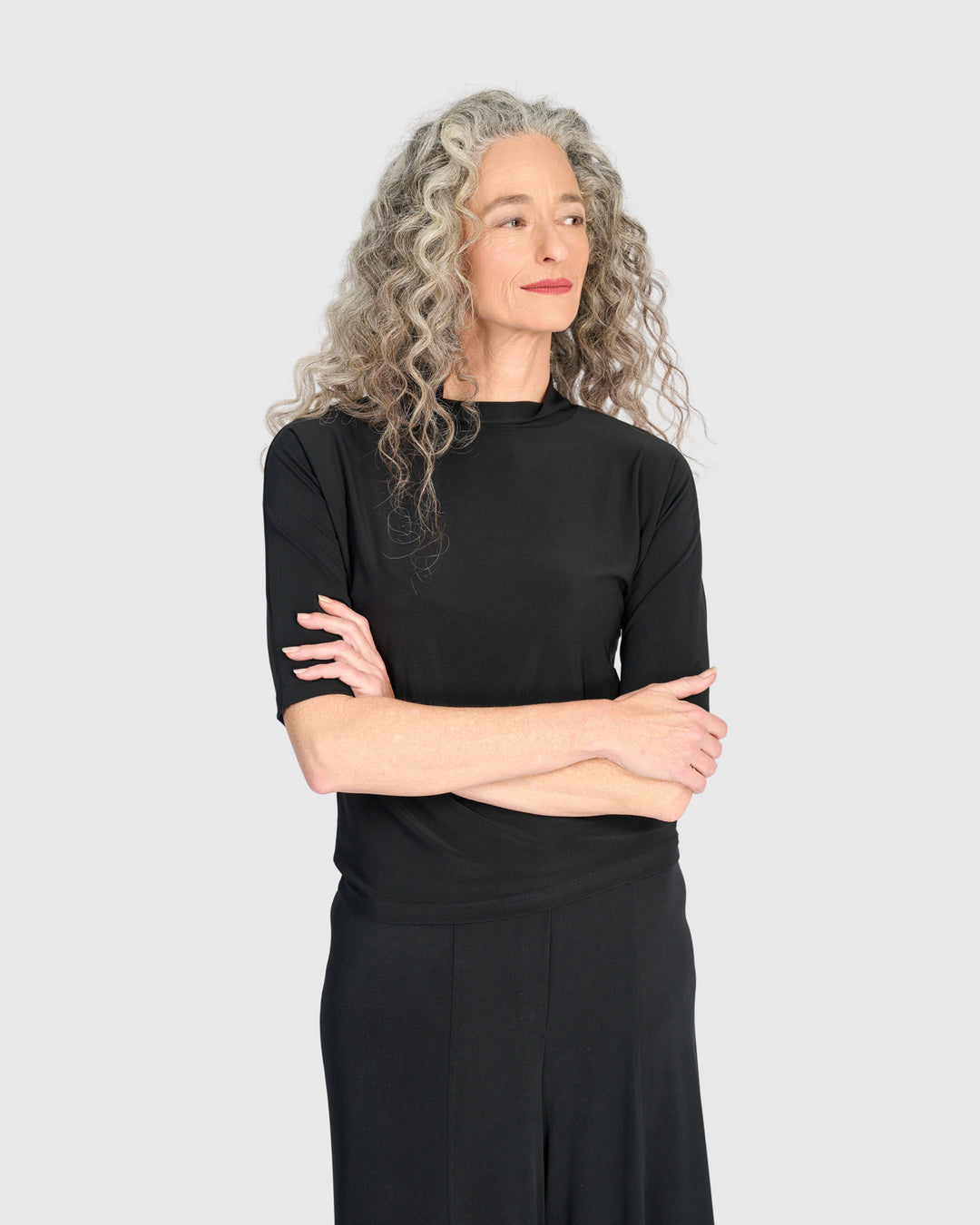 Essential Slinky Mockneck Tee, Black