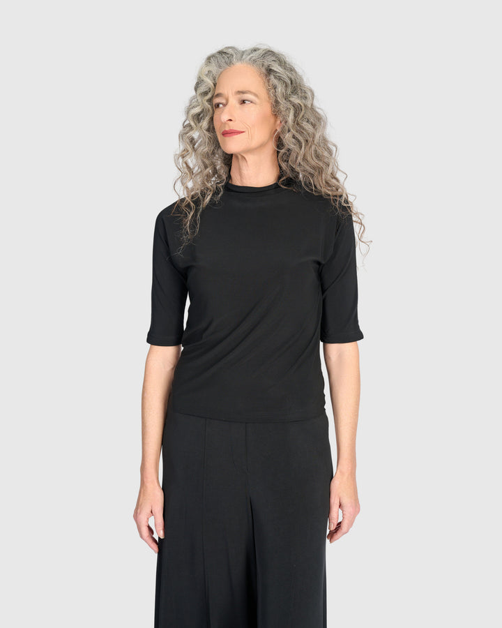 Essential Slinky Mockneck Tee, Black
