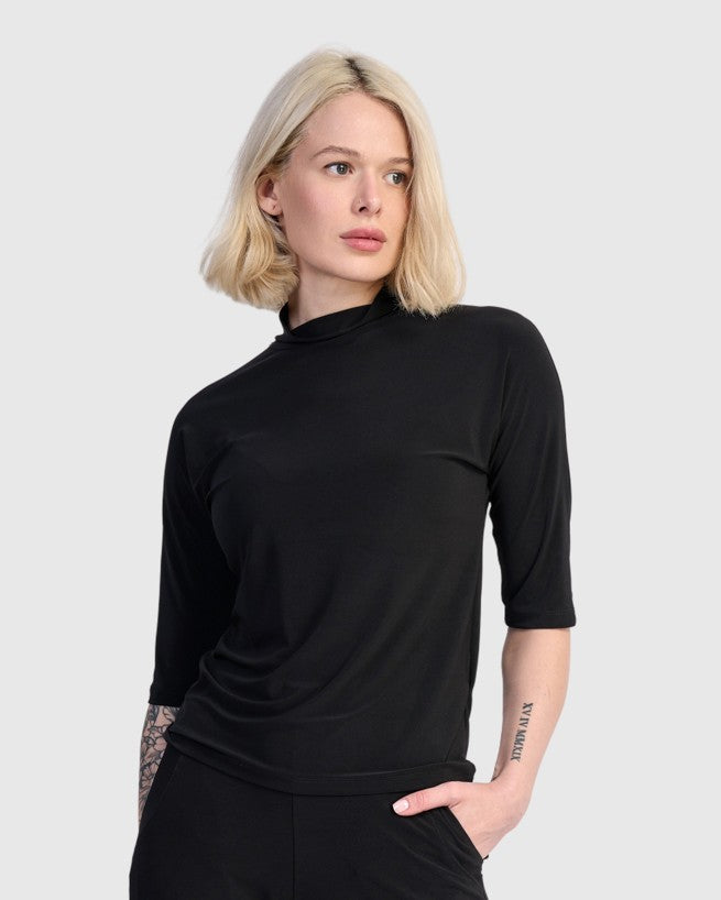 Essential Slinky Mockneck Tee, Black