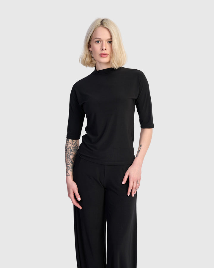 Essential Slinky Mockneck Tee, Black