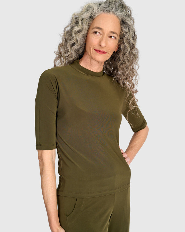 Essential Slinky Mockneck Tee, Khaki