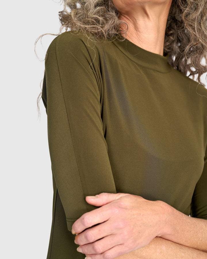 Essential Slinky Mockneck Tee, Khaki