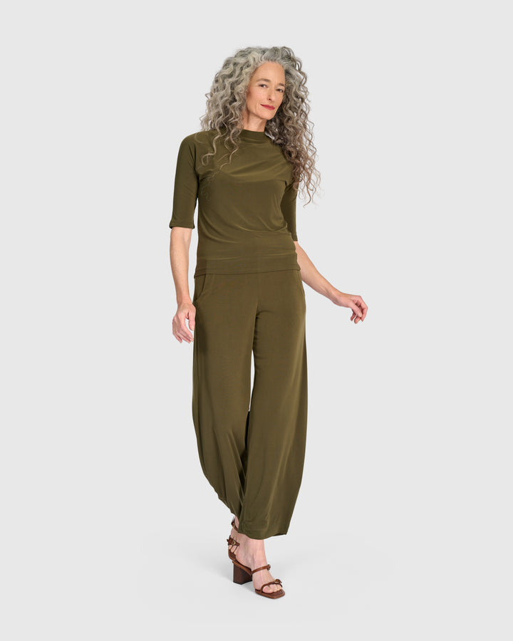 Essential Slinky Mockneck Tee, Khaki