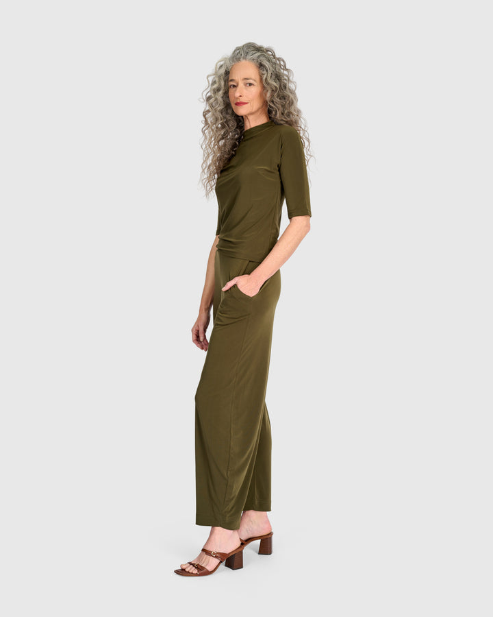 Essential Slinky Mockneck Tee, Khaki