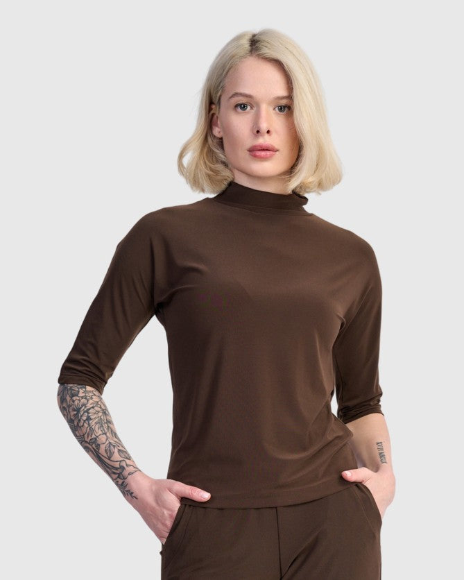 Essential Slinky Mockneck Tee, Sepia