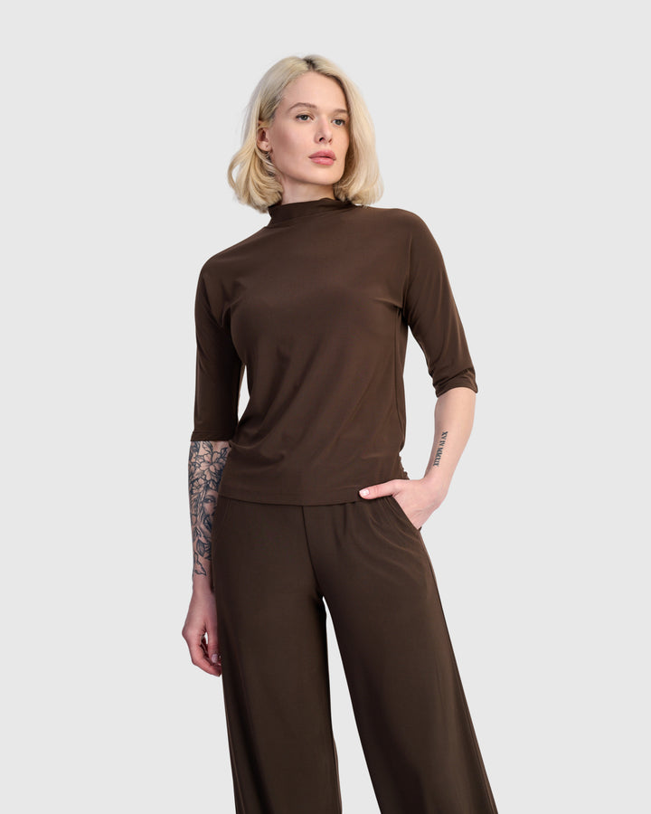 Essential Slinky Mockneck Tee, Sepia