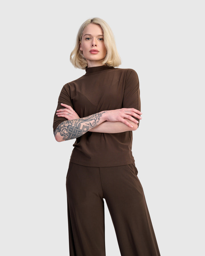 Essential Slinky Mockneck Tee, Sepia
