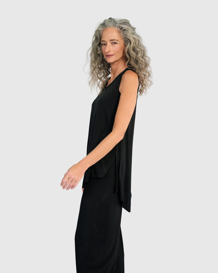 Essential Slinky Point Hem Tank, Black