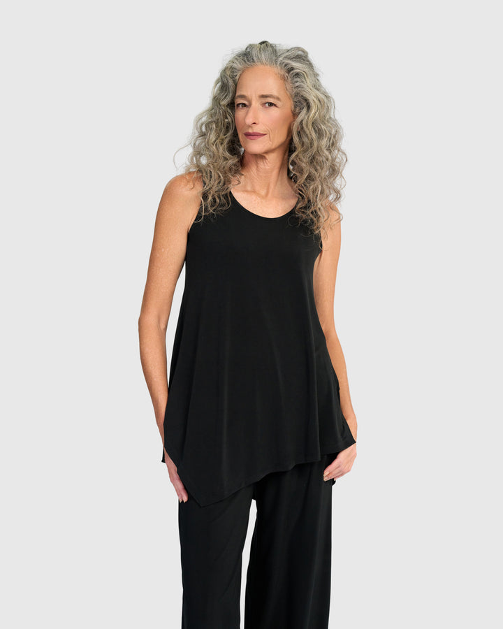 Essential Slinky Point Hem Tank, Black