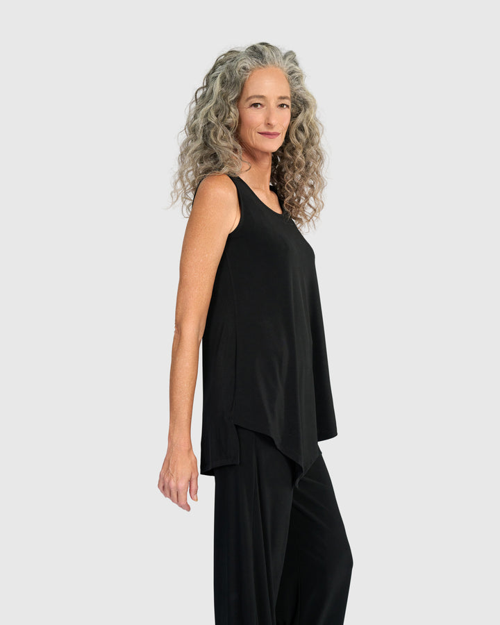 Essential Slinky Point Hem Tank, Black
