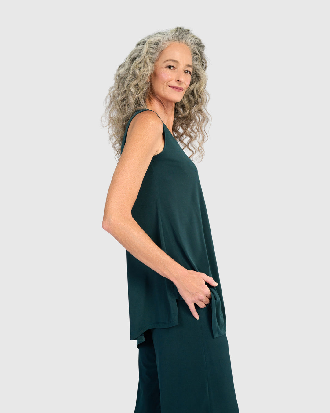 Essential Slinky Point Hem Tank, Teal