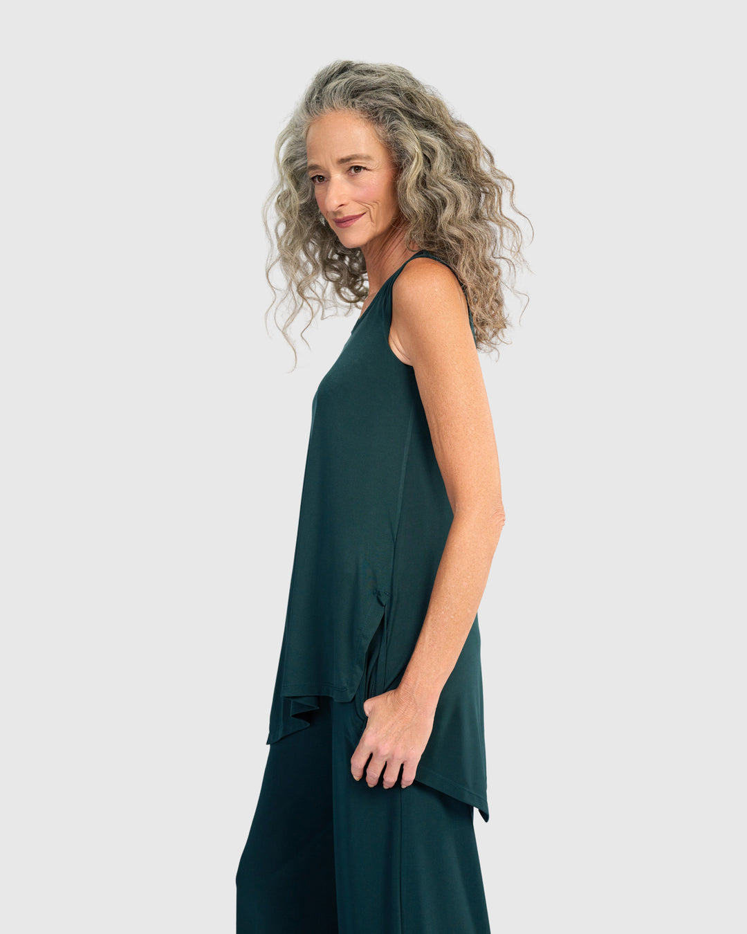 Essential Slinky Point Hem Tank, Teal