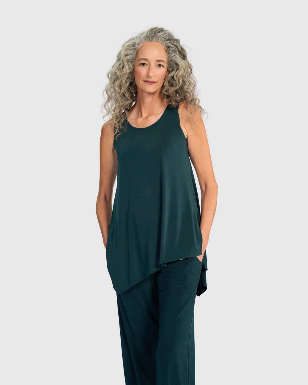 Essential Slinky Point Hem Tank, Teal