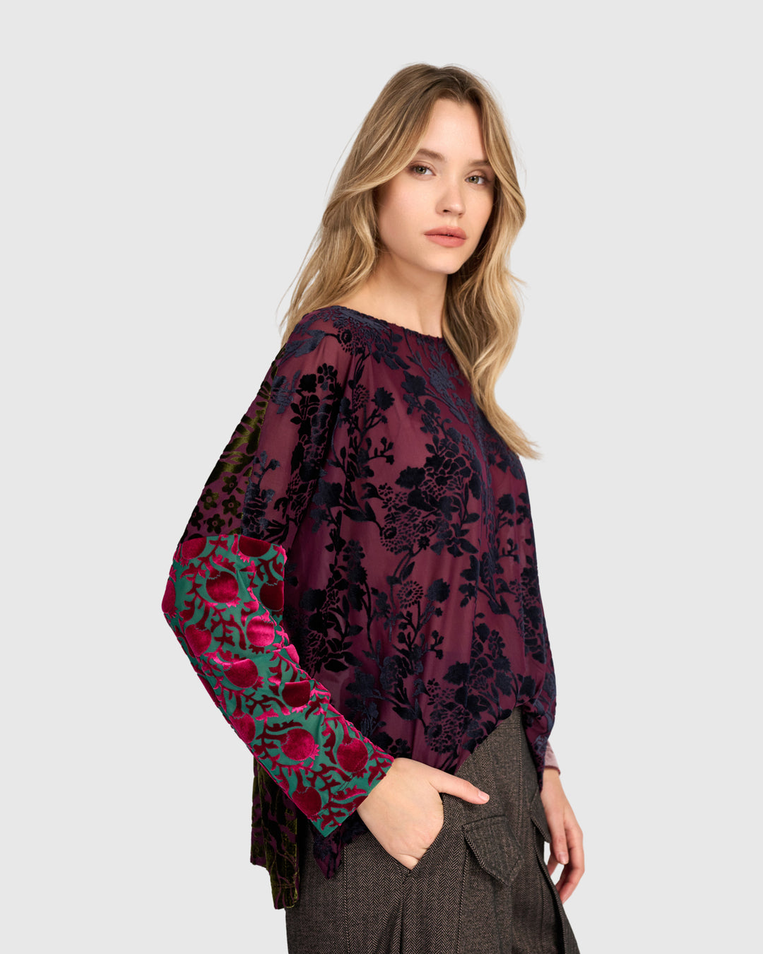 Aurelia Boxy Top, Wine Multi