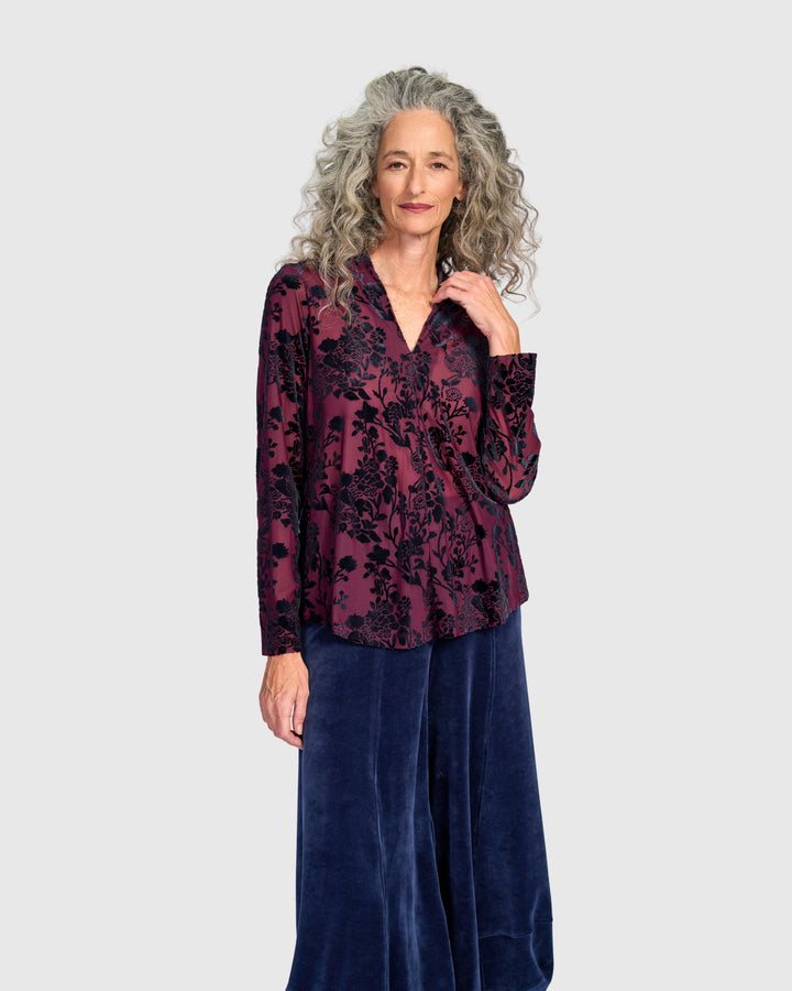 Rosette V-Neck Top, Wine