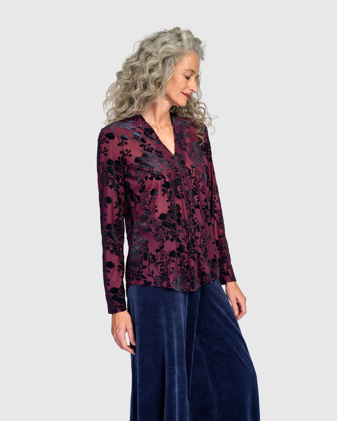 Rosette V-Neck Top, Wine