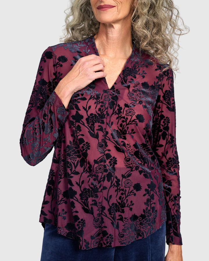 Rosette V-Neck Top, Wine