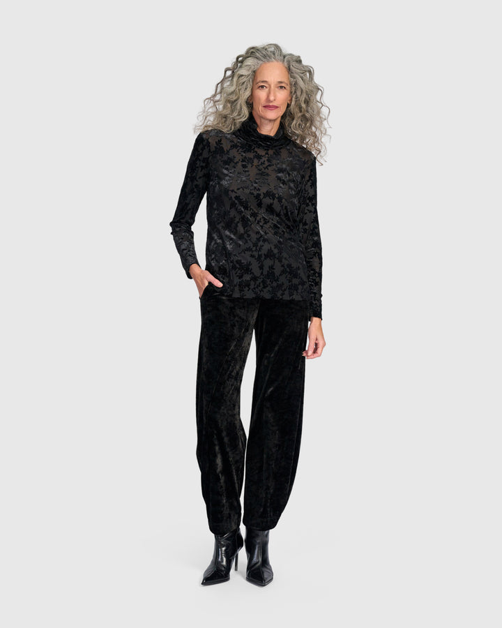 Drawing Room Turtleneck Top, Black Flora