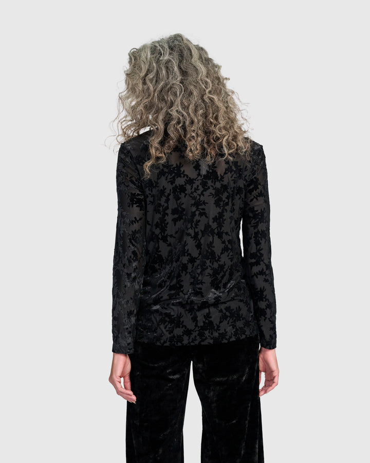 Drawing Room Turtleneck Top, Black Flora