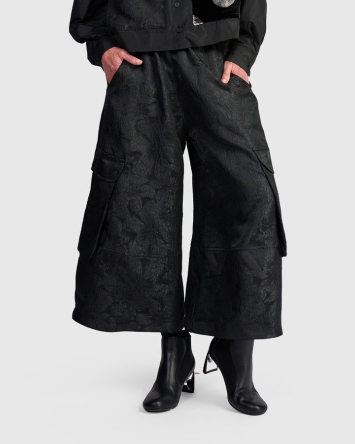 Damask Wide Cargo Pants, Onyx