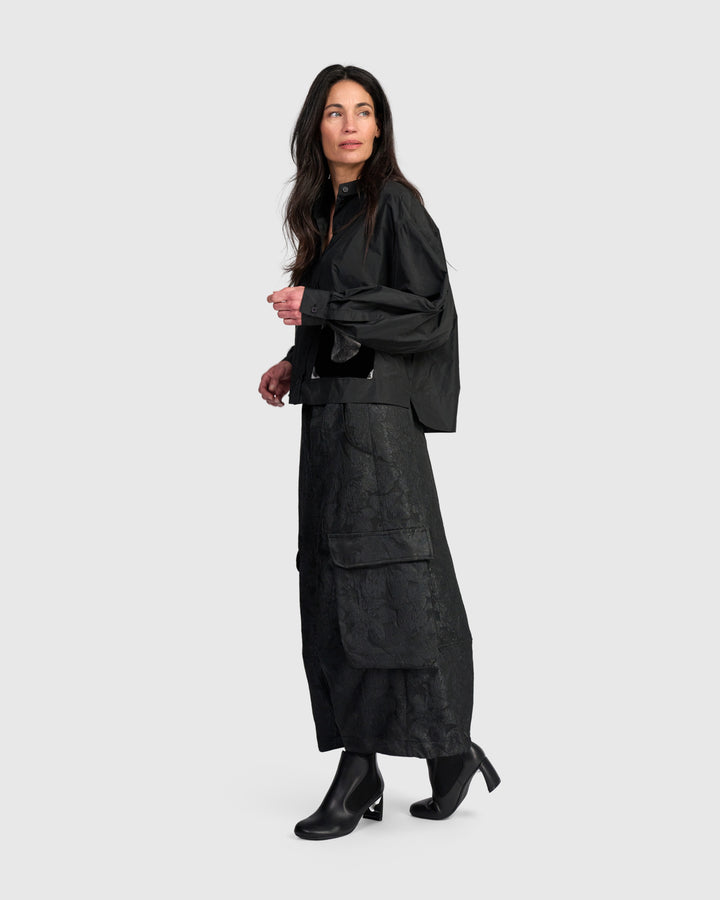 Damask Wide Cargo Pants, Onyx