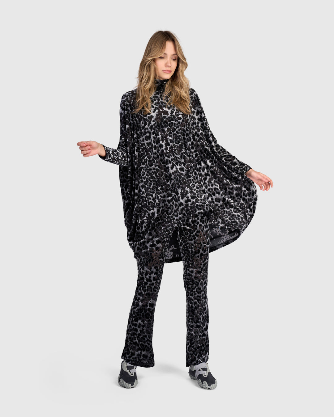 Whisker Kick Flare Pants, Pewter Leopard