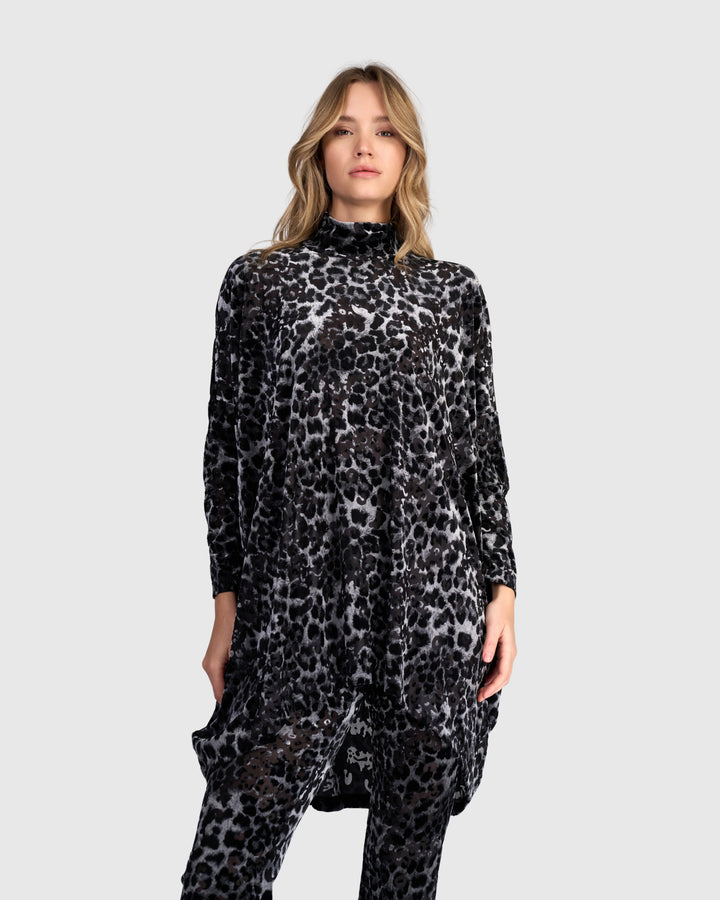 Bagheera Oversized Tunic, Pewter Leopard