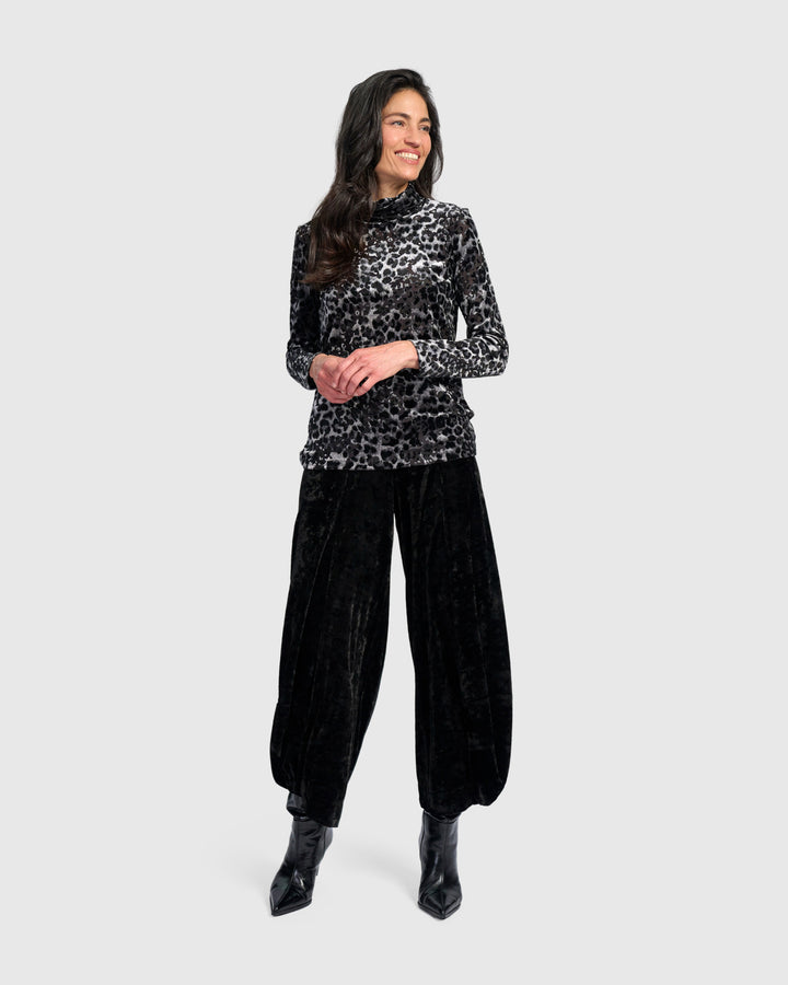 Dita Turtleneck Top, Pewter Leopard