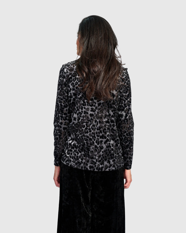 Dita Turtleneck Top, Pewter Leopard