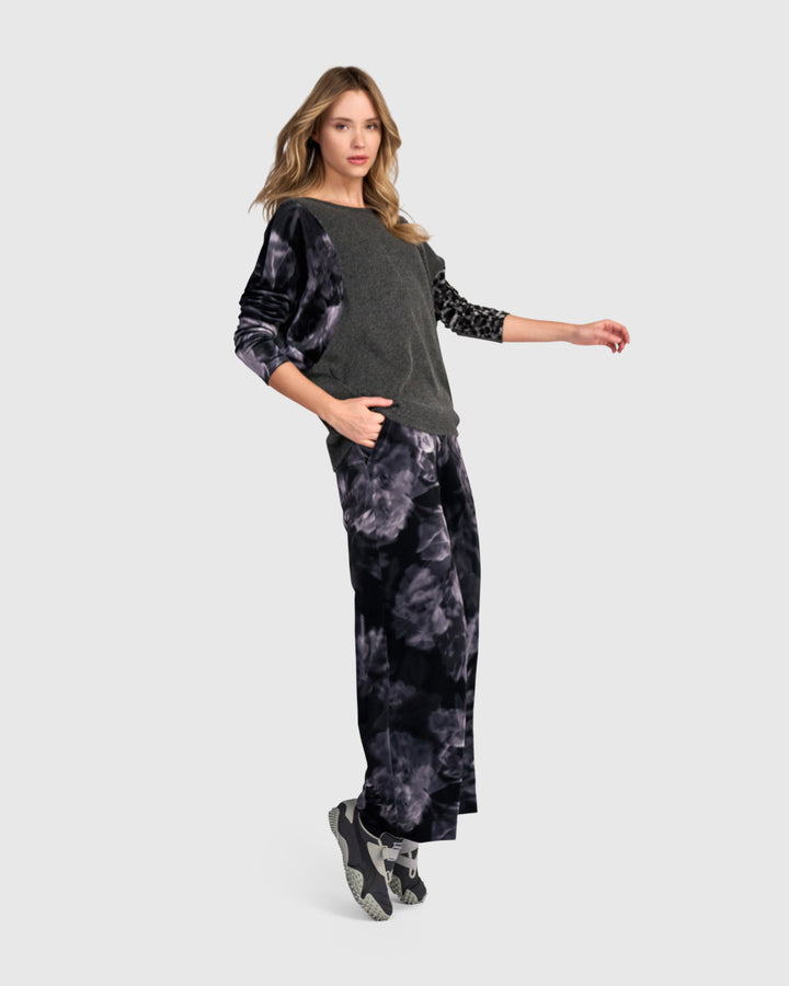 Elemi Velvet Straight Pants, Smoke Flora