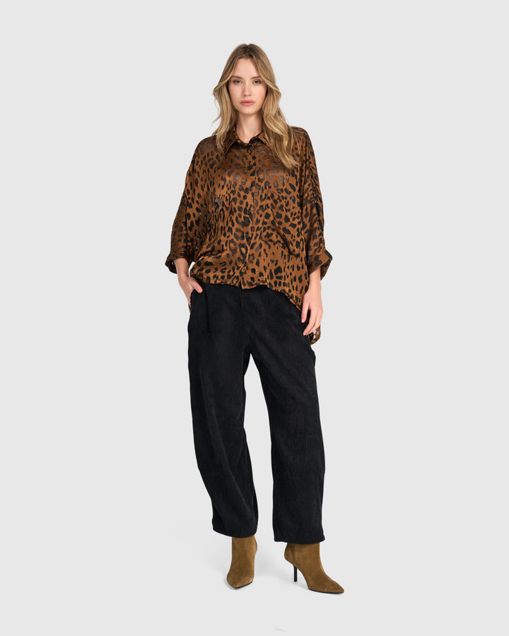 Bodhi Draped Blouse, Cognac Leopard
