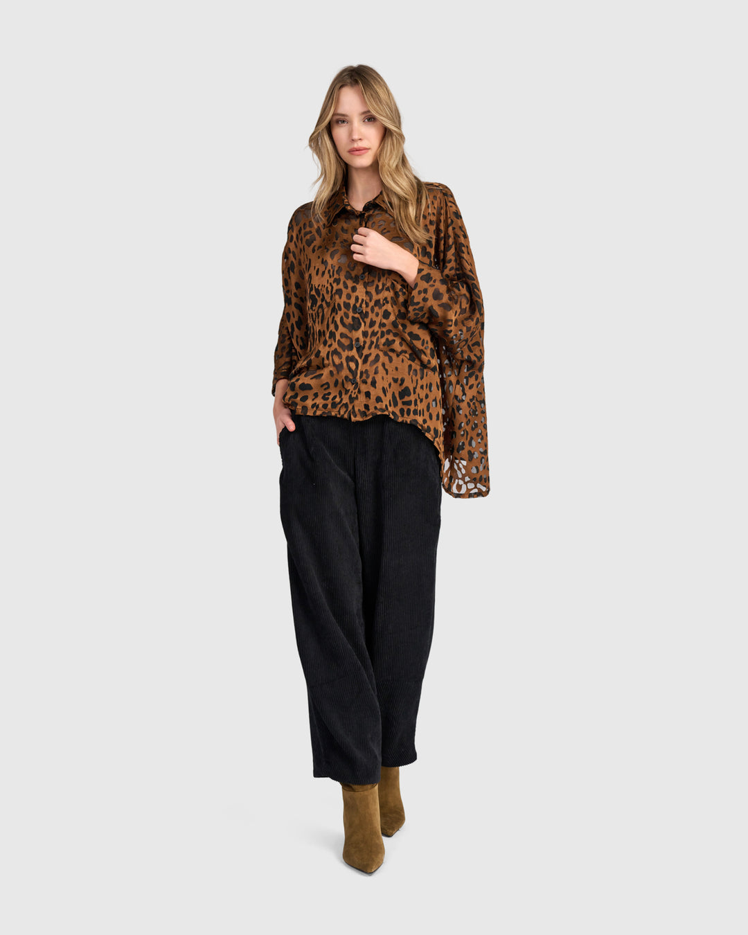 Bodhi Draped Blouse, Cognac Leopard