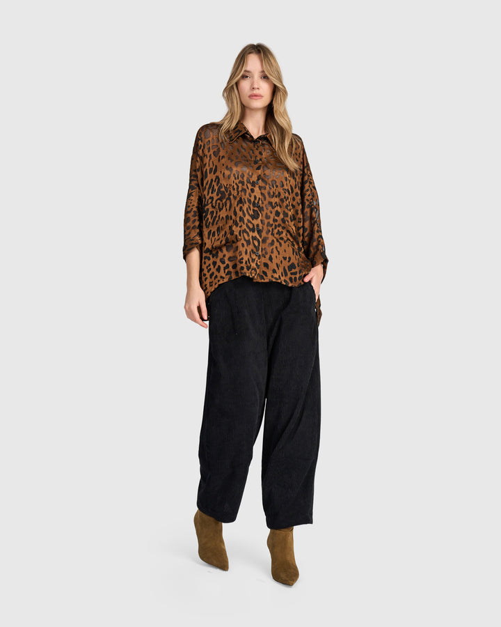 Bodhi Draped Blouse, Cognac Leopard