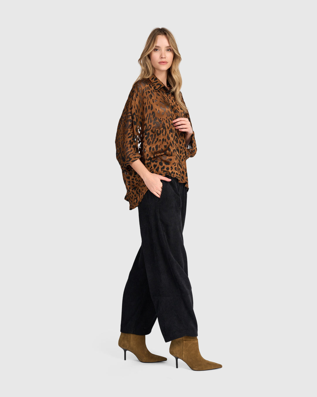 Bodhi Draped Blouse, Cognac Leopard