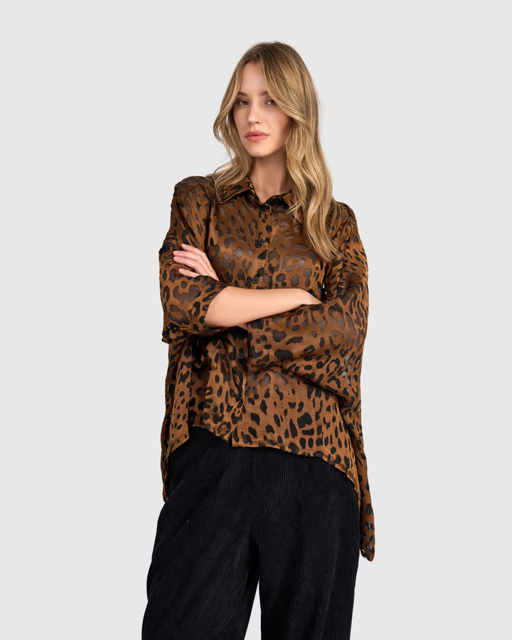 Bodhi Draped Blouse, Cognac Leopard
