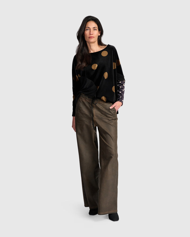Everyday Velvet Curve Top, Black/Gold Dot