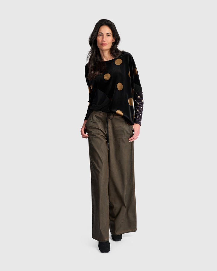 Everyday Velvet Curve Top, Black/Gold Dot