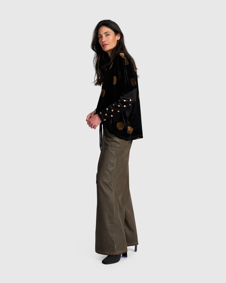 Everyday Velvet Curve Top, Black/Gold Dot