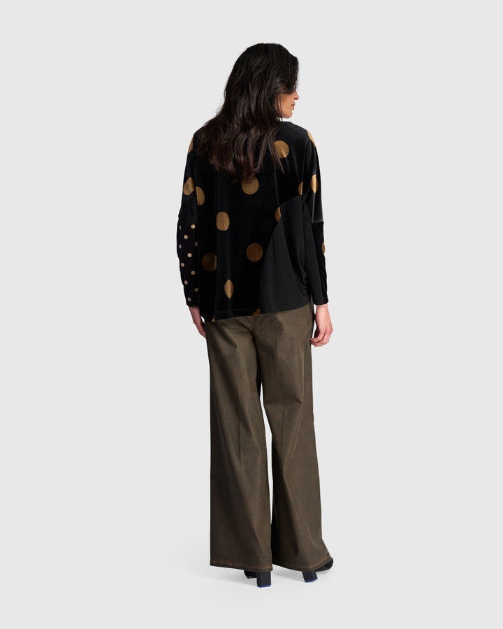 Everyday Velvet Curve Top, Black/Gold Dot