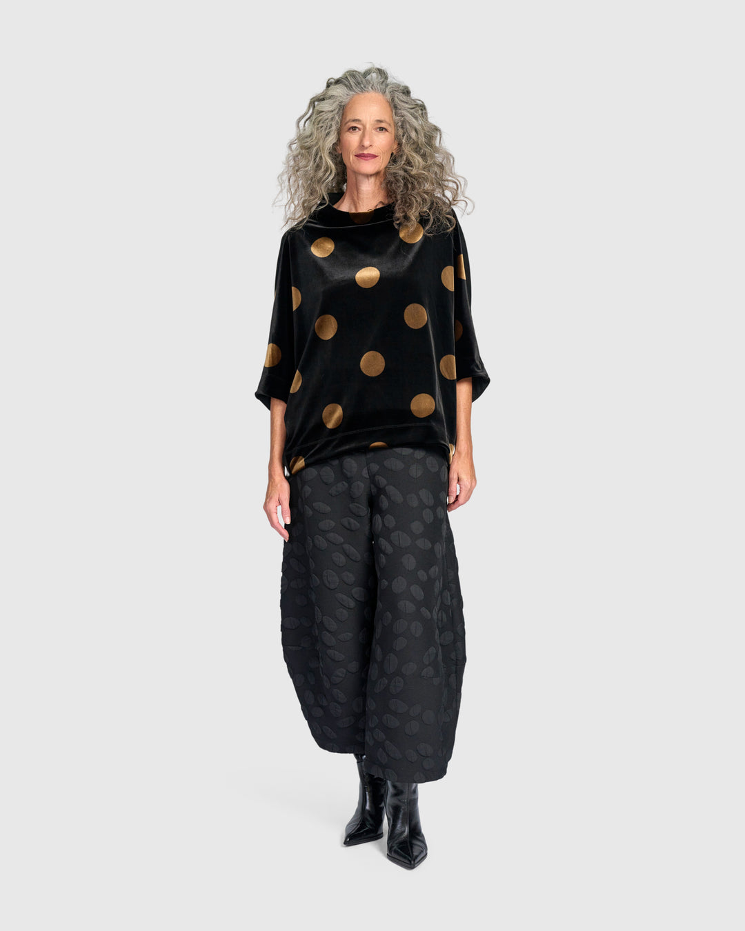 Everyday Velvet Funnel Pullover, Black/Gold Dot