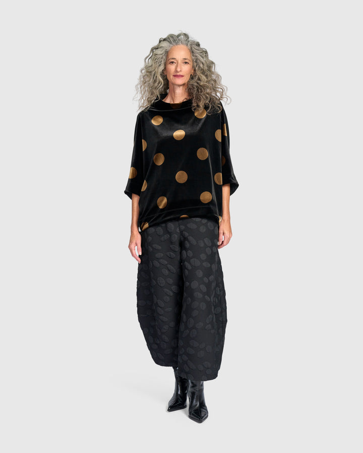 Everyday Velvet Funnel Pullover, Black/Gold Dot